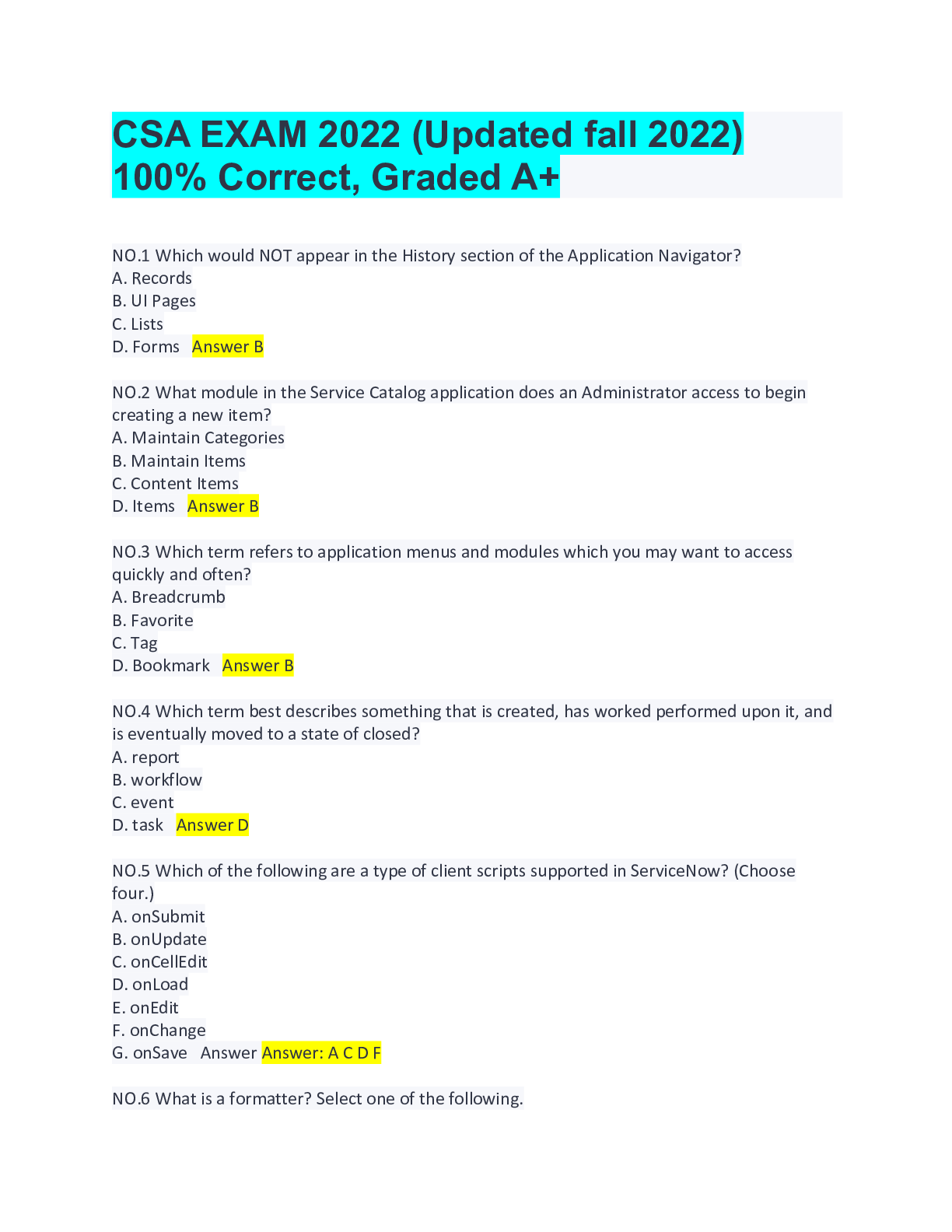 Preview image for CSA EXAM 2022 QUESTIONS & ANSWERS, 100% COMPLETE